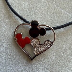 Swarovski Mickey Mouse Heart Pendant Necklace with Red and Black Accents